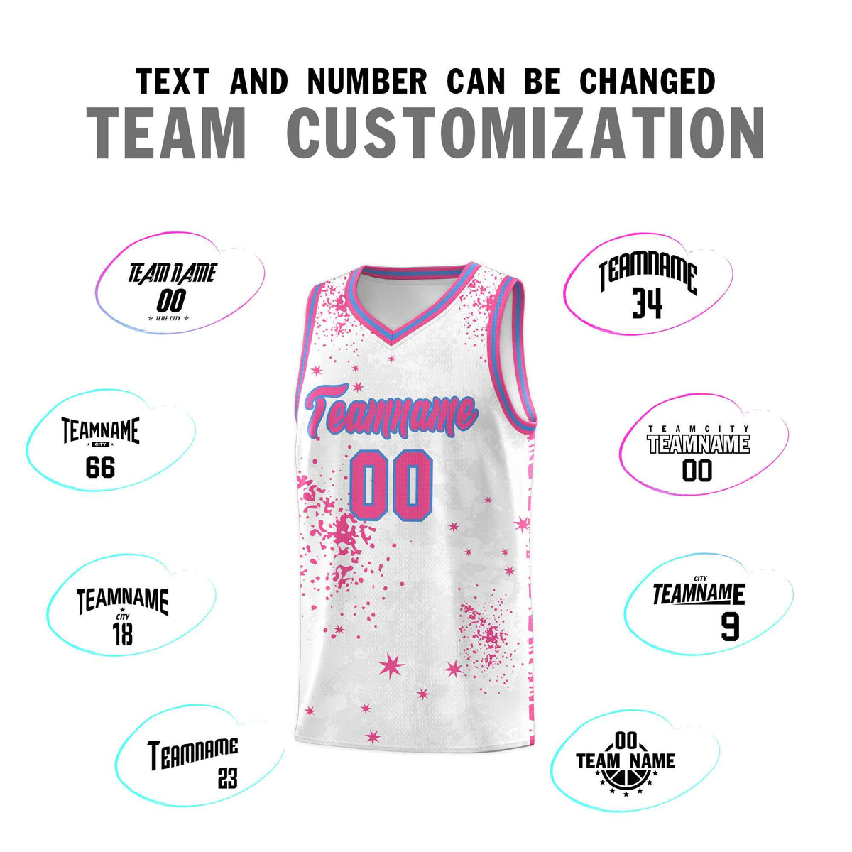 Custom Pink Powder Blue Vice Burst Galactic Graffiti Sublimation Printing Basketball Jersey