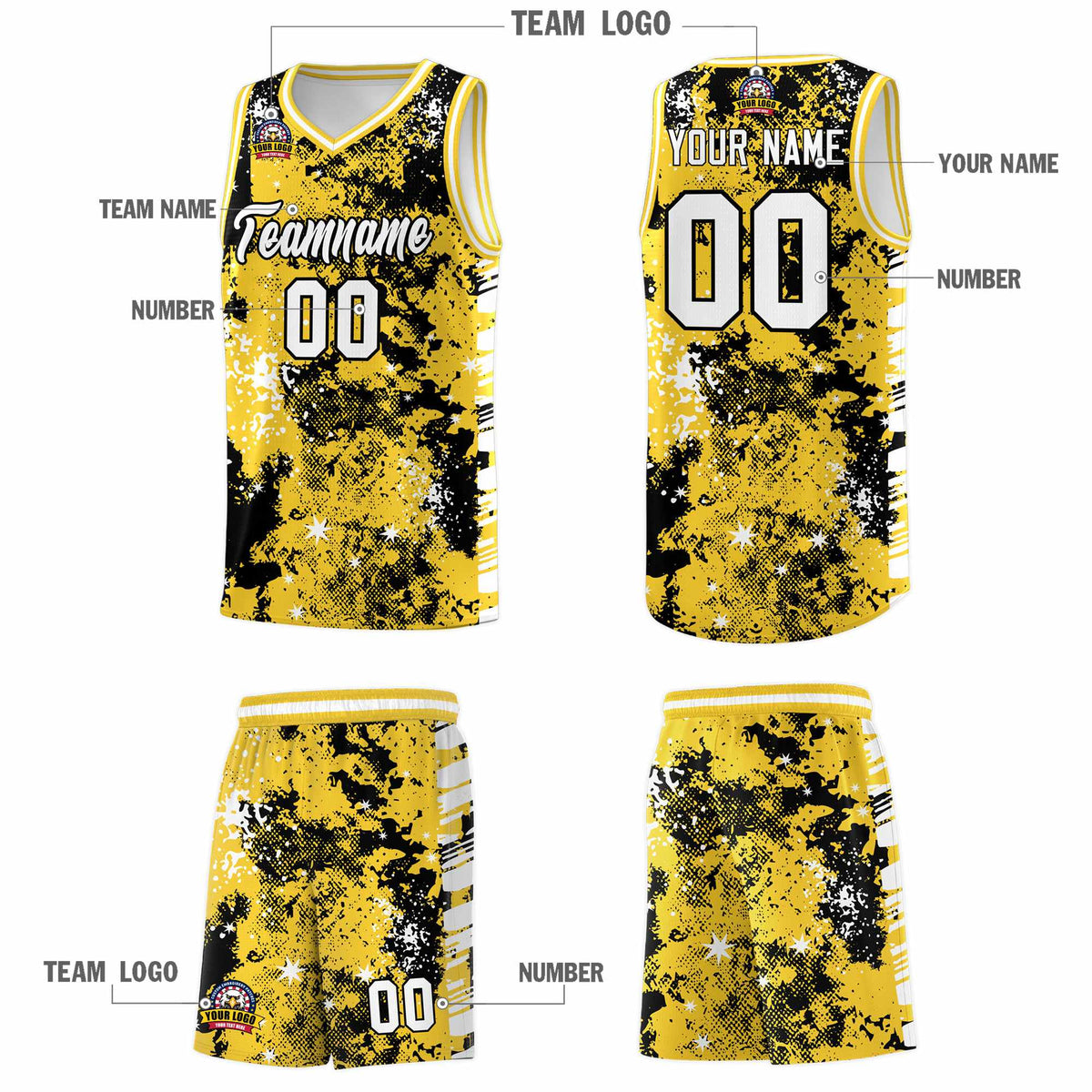 Custom Gold Black Vice Burst Galactic Graffiti Stretch Fabric Basketball Jersey