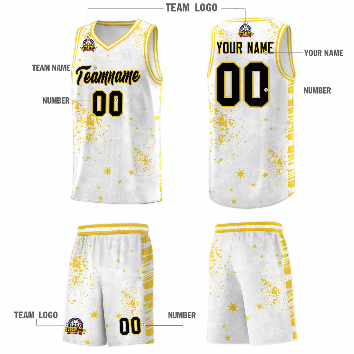 Custom White Gold Vice Burst Galactic Graffiti Moisture-Wicking Basketball Jersey