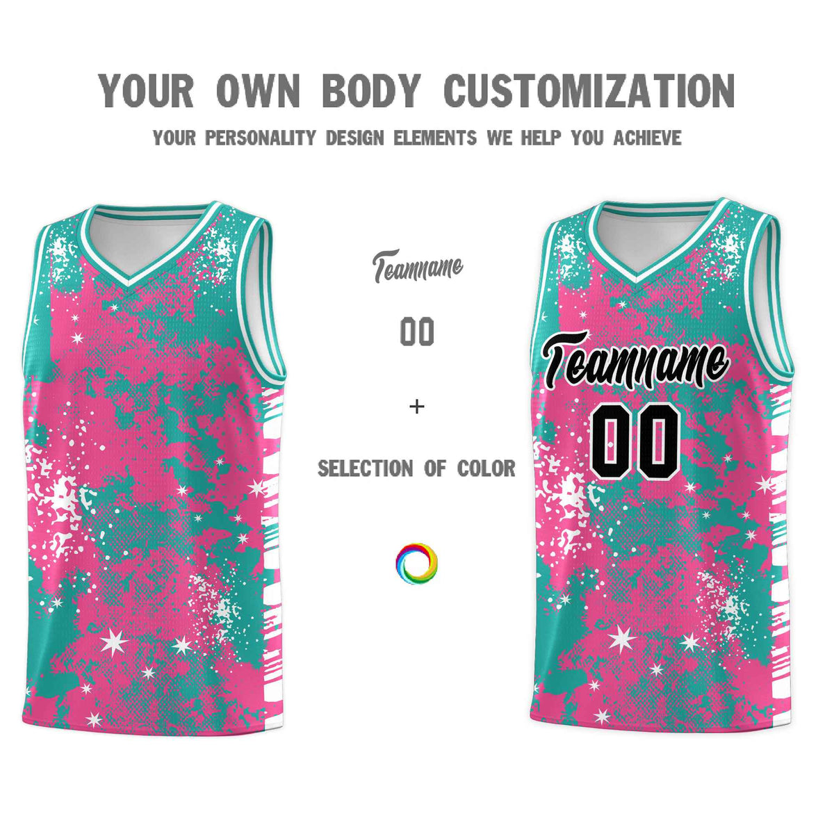 Custom Aqua Pink Vice Burst Galactic Graffiti Wrinkle-Resistant Basketball Jersey