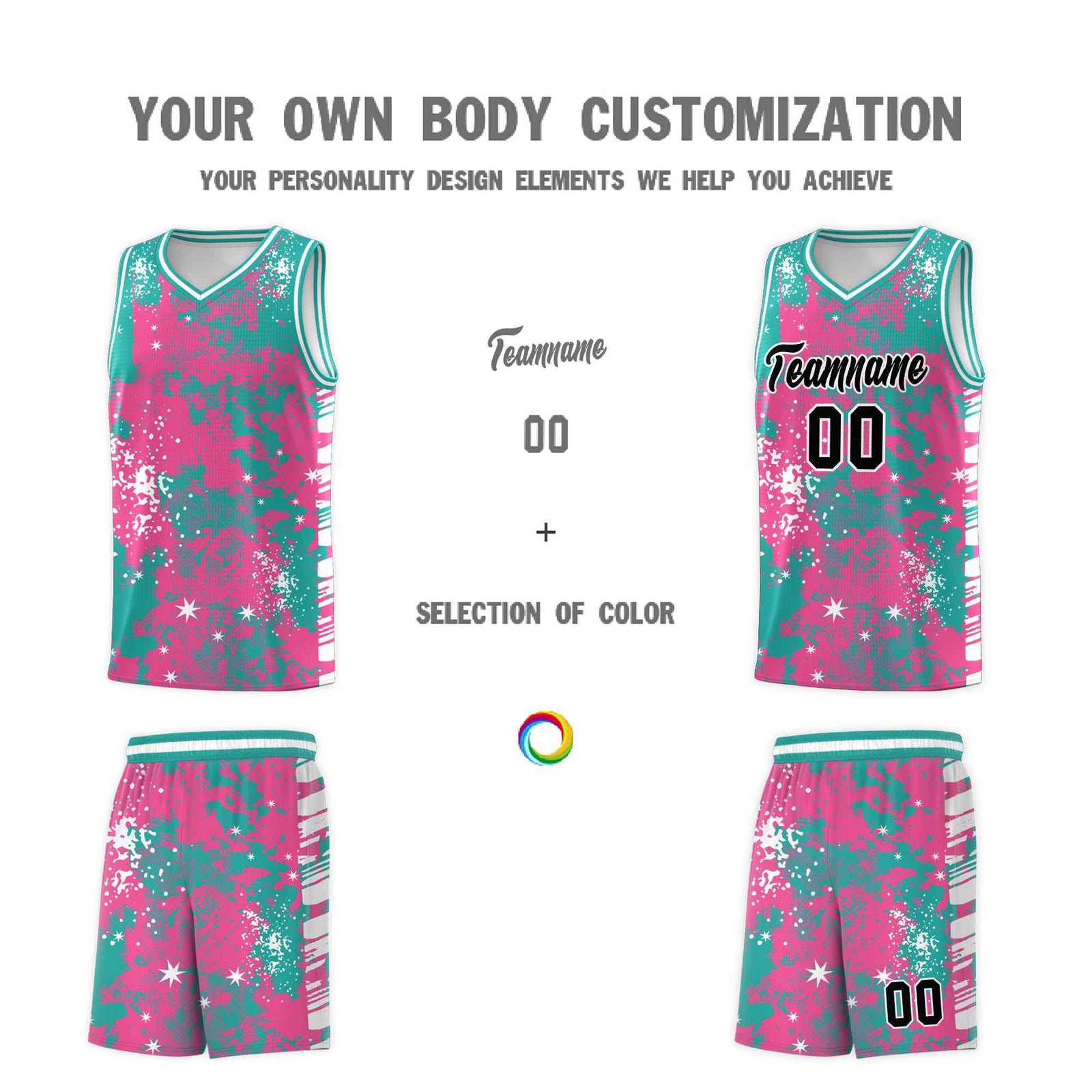 Custom Aqua Pink Vice Burst Galactic Graffiti Wrinkle-Resistant Basketball Jersey