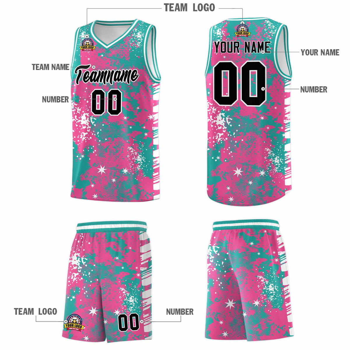 Custom Aqua Pink Vice Burst Galactic Graffiti Wrinkle-Resistant Basketball Jersey