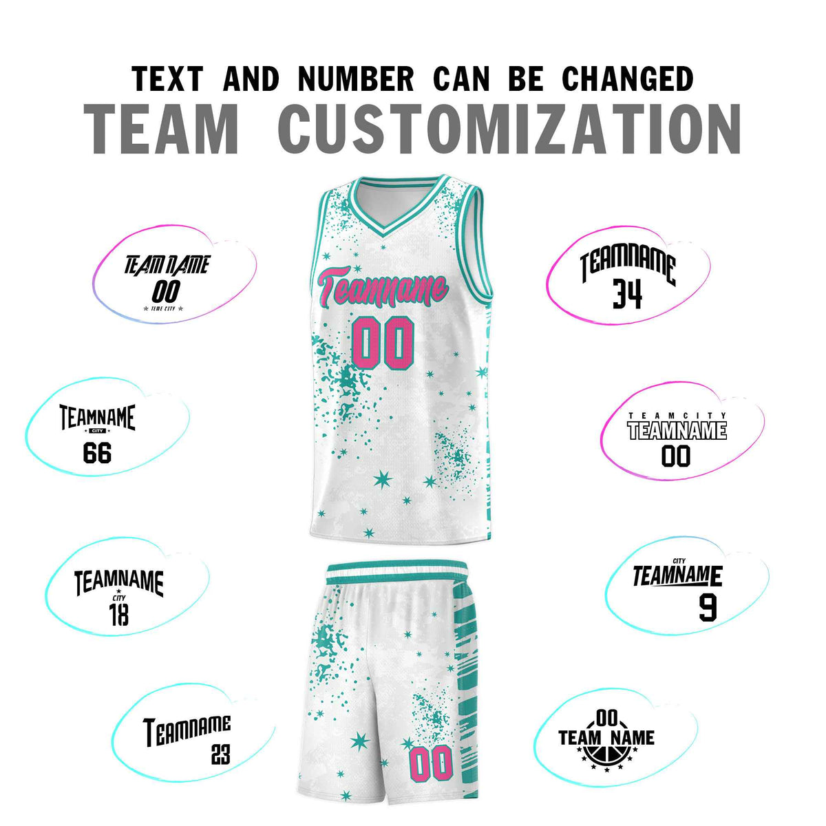 Custom White Aqua Vice Burst Galactic Graffiti Breathable Basketball Jersey