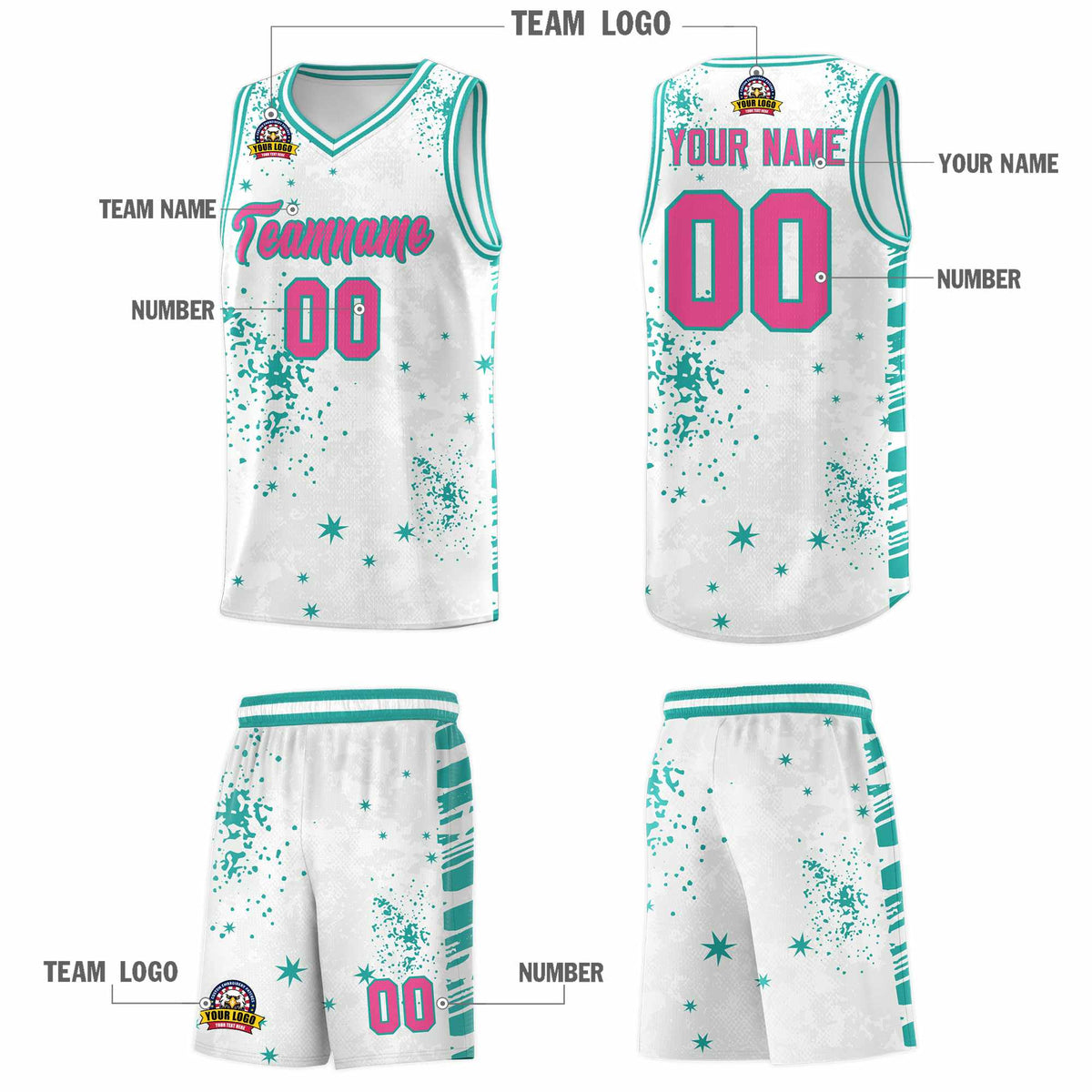 Custom White Aqua Vice Burst Galactic Graffiti Breathable Basketball Jersey