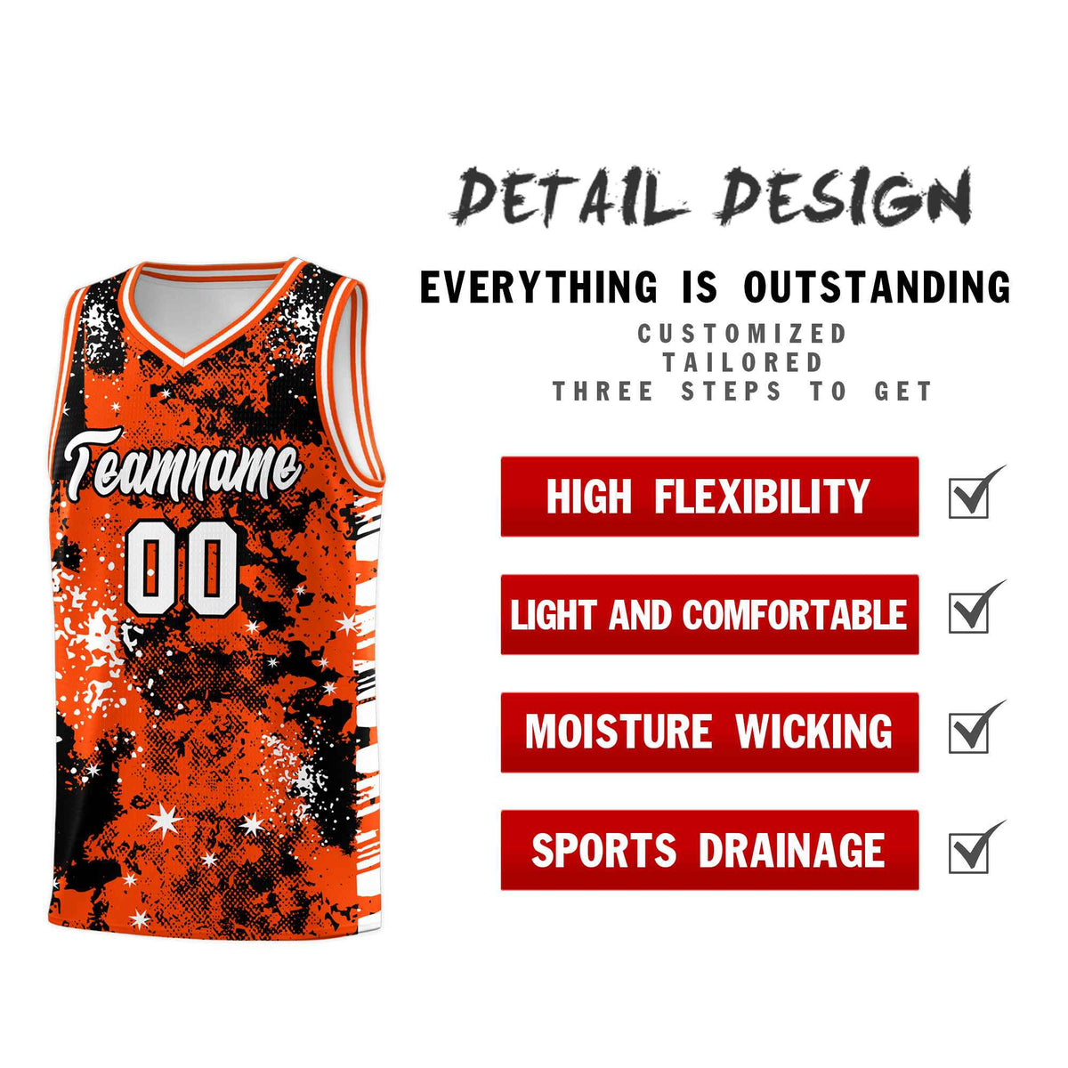 Custom Orange Black Vice Burst Galactic Graffiti Lightweight Basketball Jersey