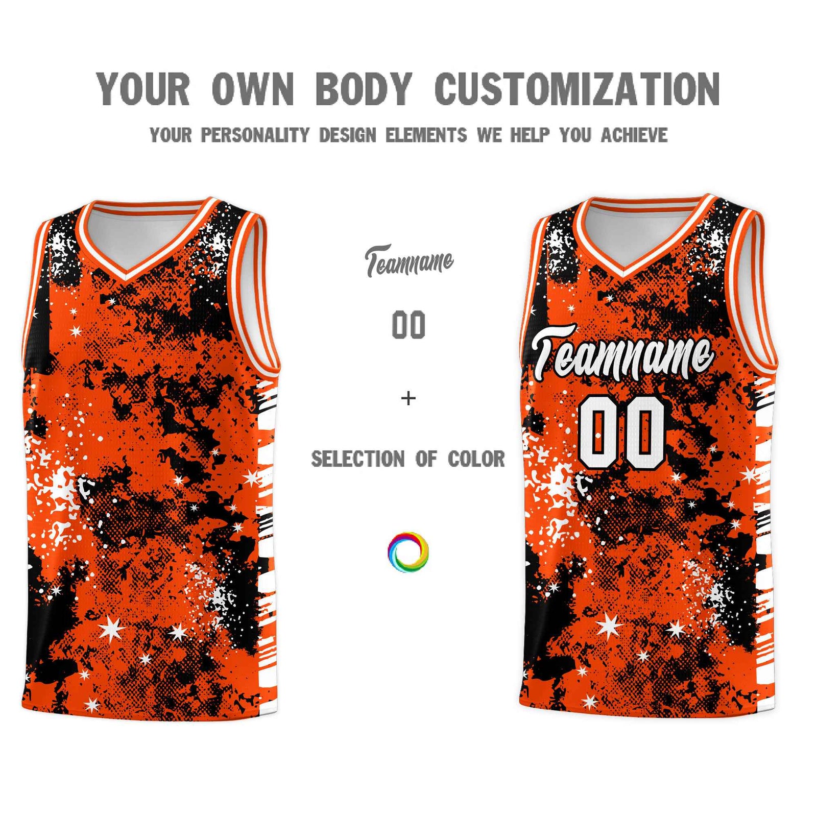 Custom Orange Black Vice Burst Galactic Graffiti Lightweight Basketball Jersey