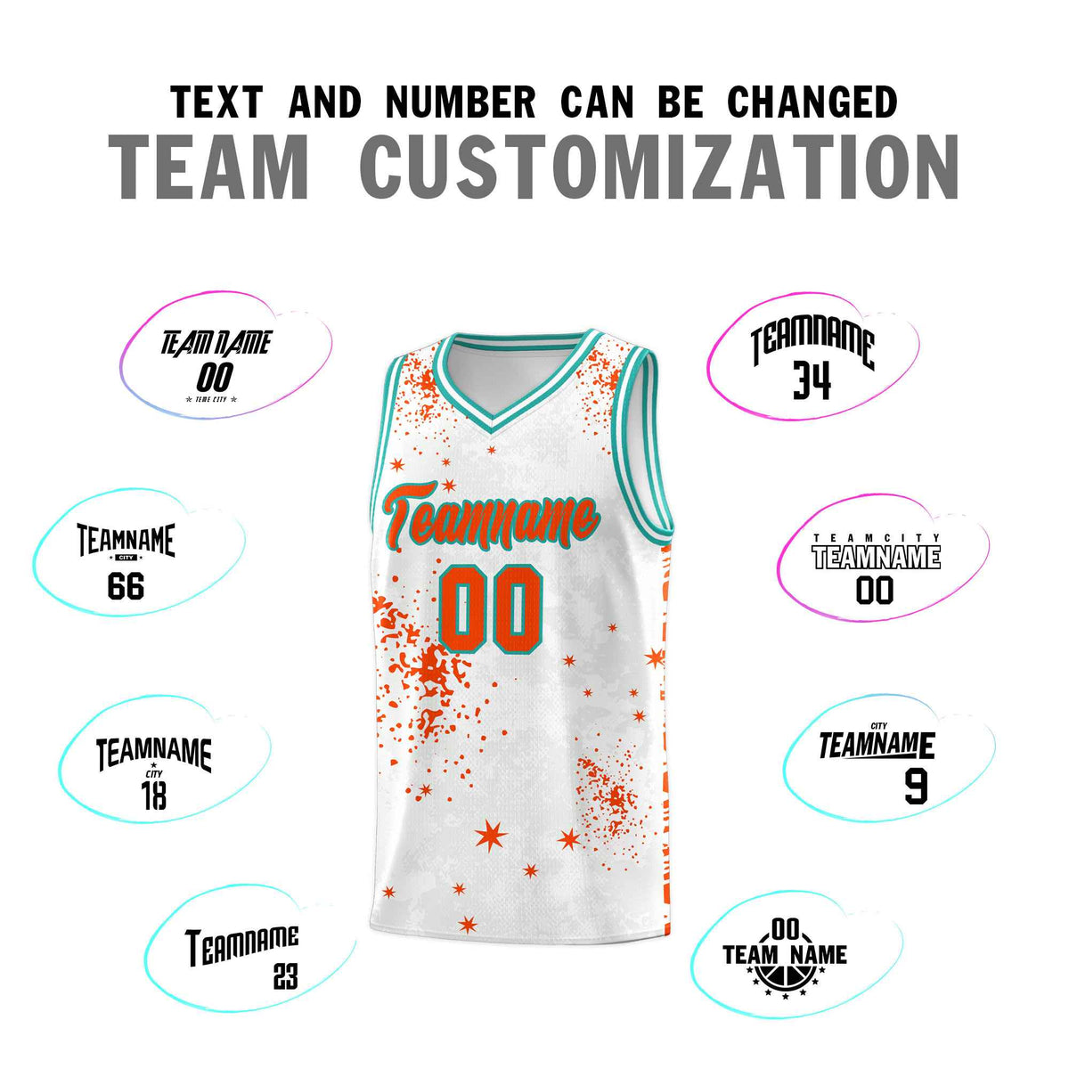 Custom Orange Aqua Vice Burst Galactic Graffiti Quick-Drying Basketball Jersey