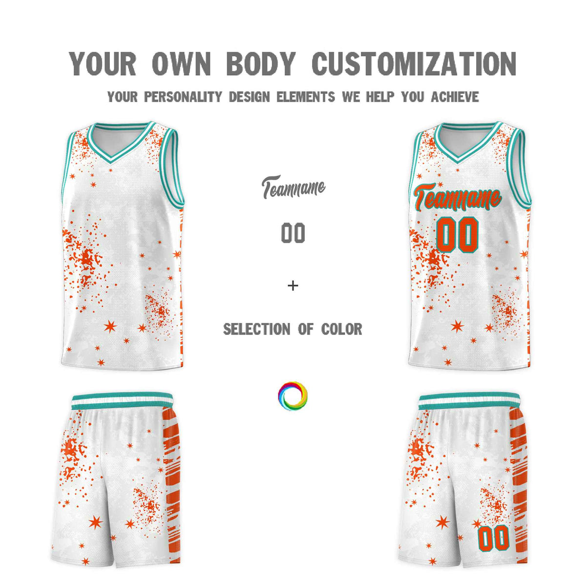 Custom Orange Aqua Vice Burst Galactic Graffiti Quick-Drying Basketball Jersey