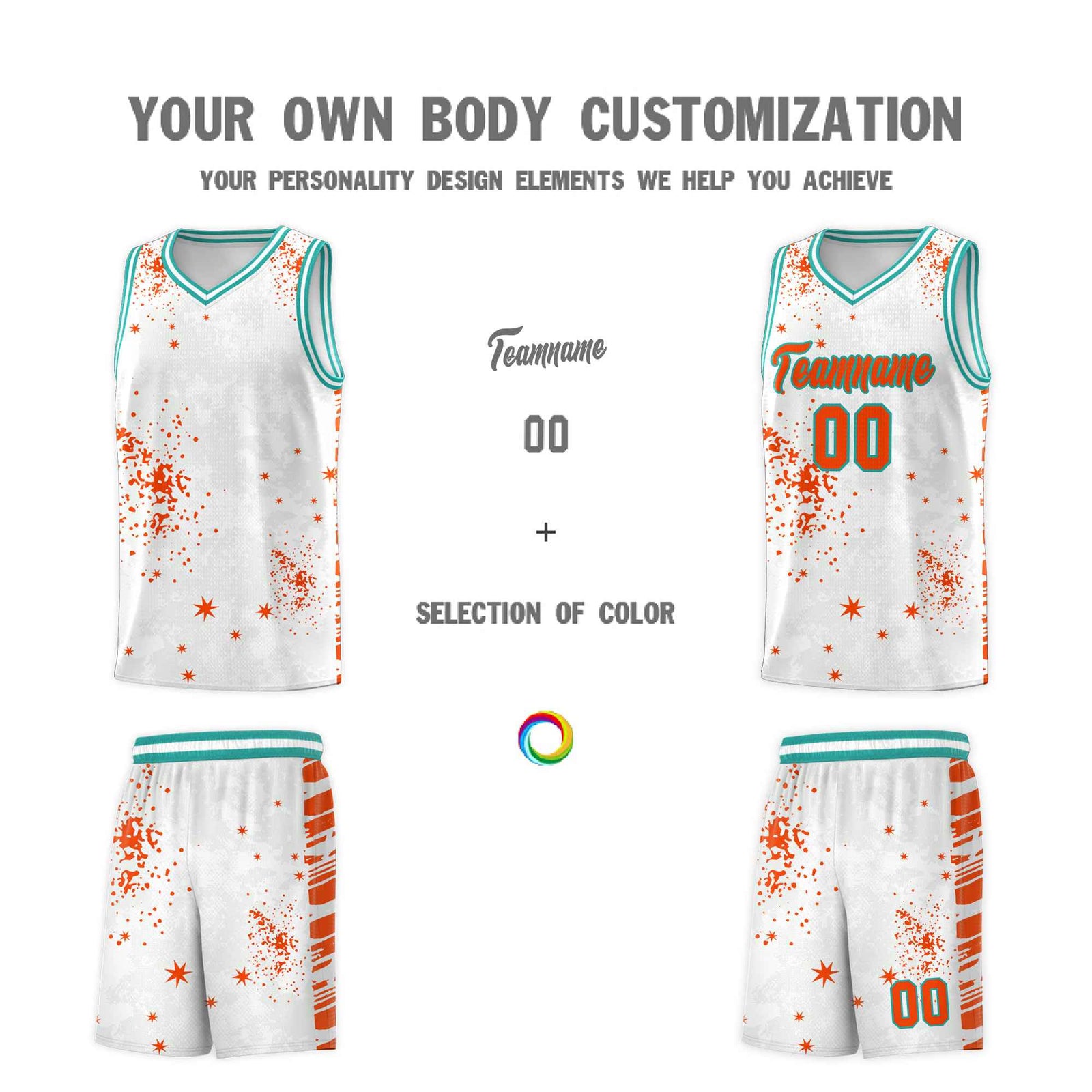 Custom Orange Aqua Vice Burst Galactic Graffiti Quick-Drying Basketball Jersey