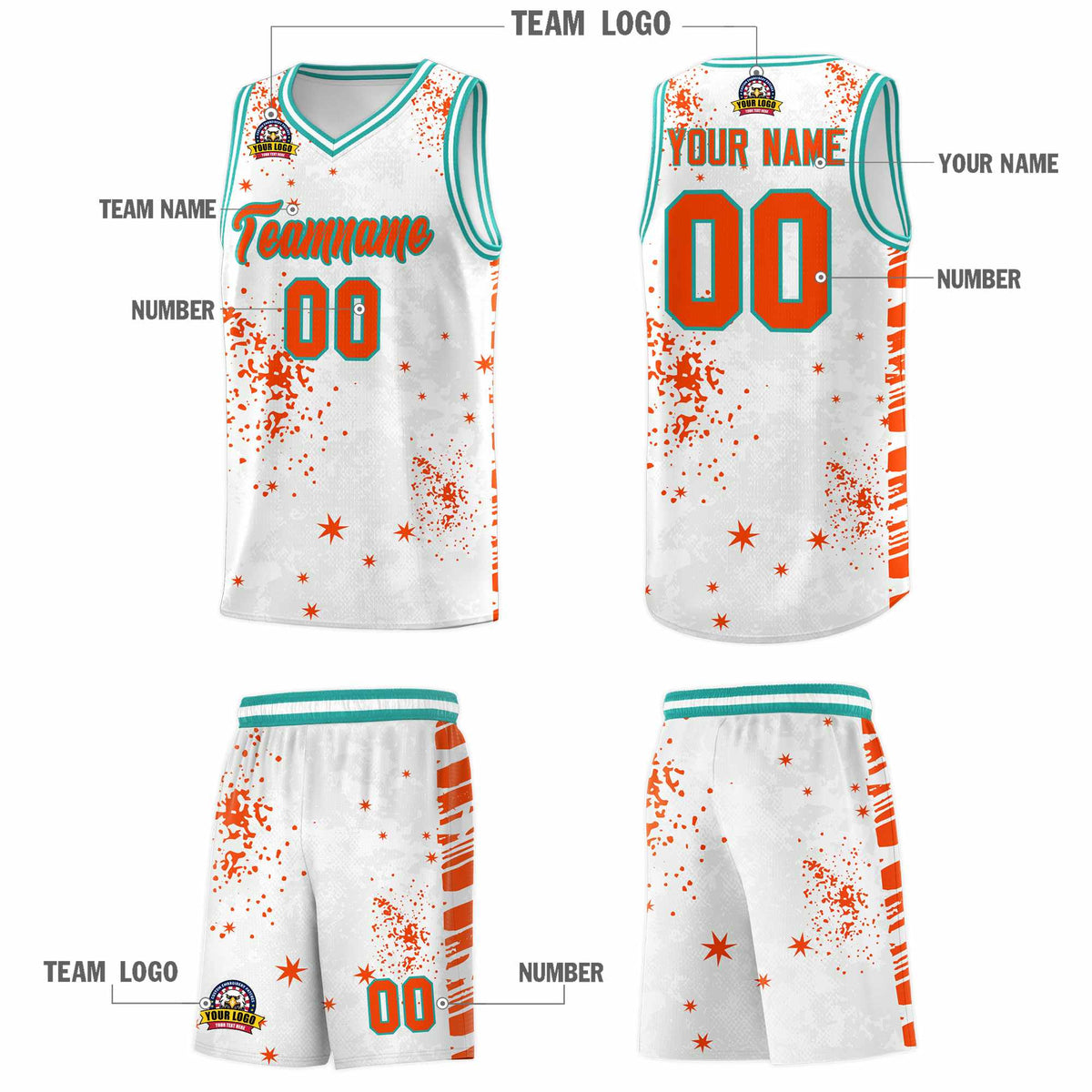 Custom Orange Aqua Vice Burst Galactic Graffiti Quick-Drying Basketball Jersey