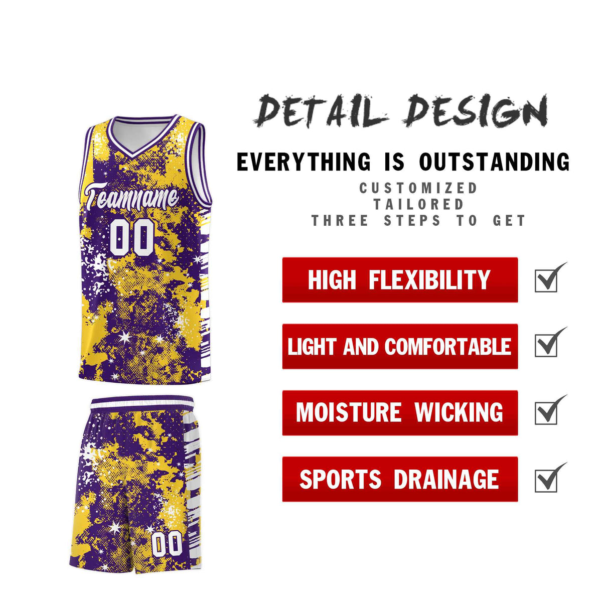 Custom Gold Purple Vice Burst Galactic Graffiti Sublimation Printing Basketball Jersey