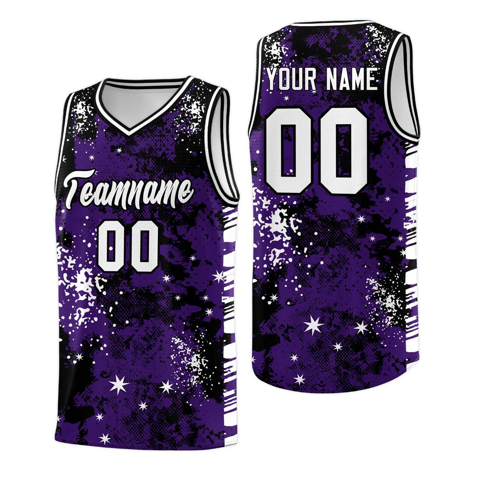 Custom Purple Black Vice Burst Galactic Graffiti Stretch Fabric Basketball Jersey
