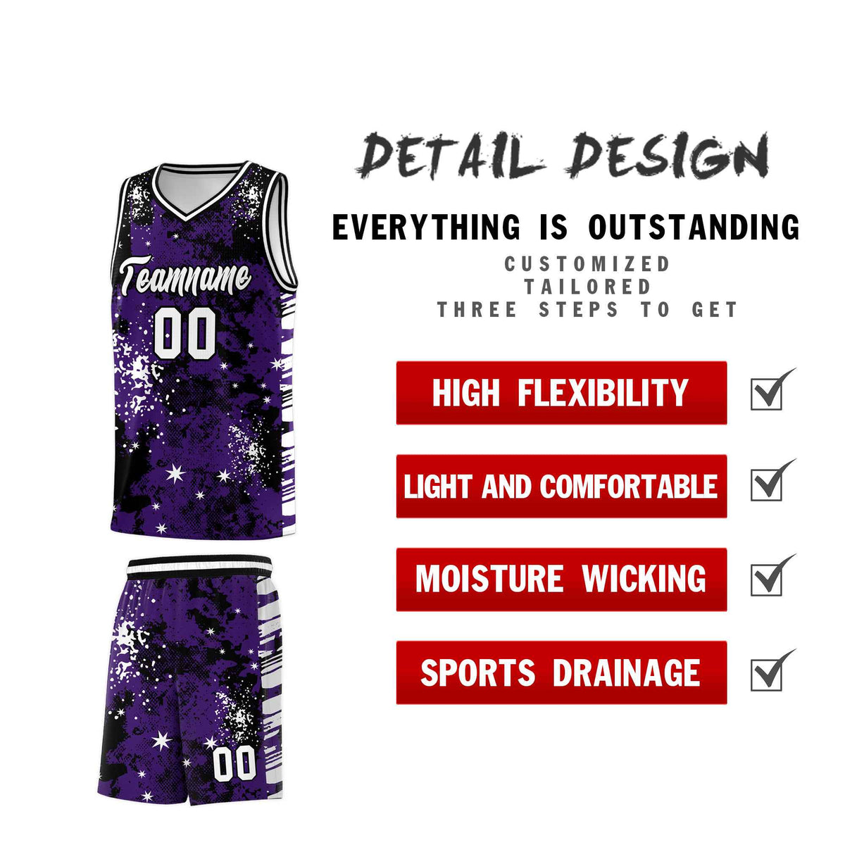 Custom Purple Black Vice Burst Galactic Graffiti Stretch Fabric Basketball Jersey