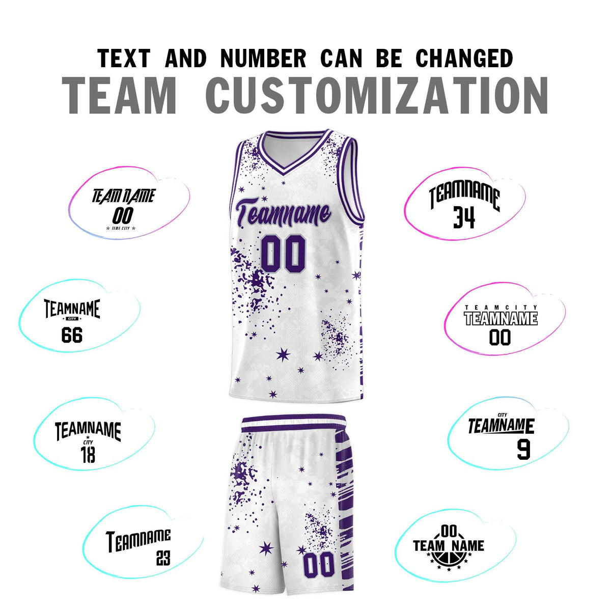 Custom White Purple Vice Burst Galactic Graffiti Moisture-Wicking Basketball Jersey