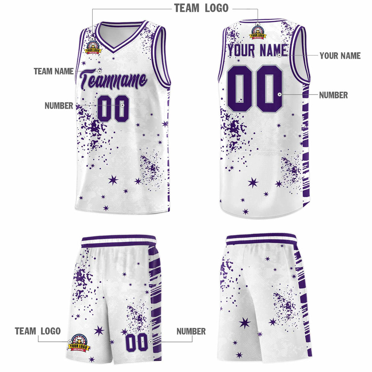 Custom White Purple Vice Burst Galactic Graffiti Moisture-Wicking Basketball Jersey