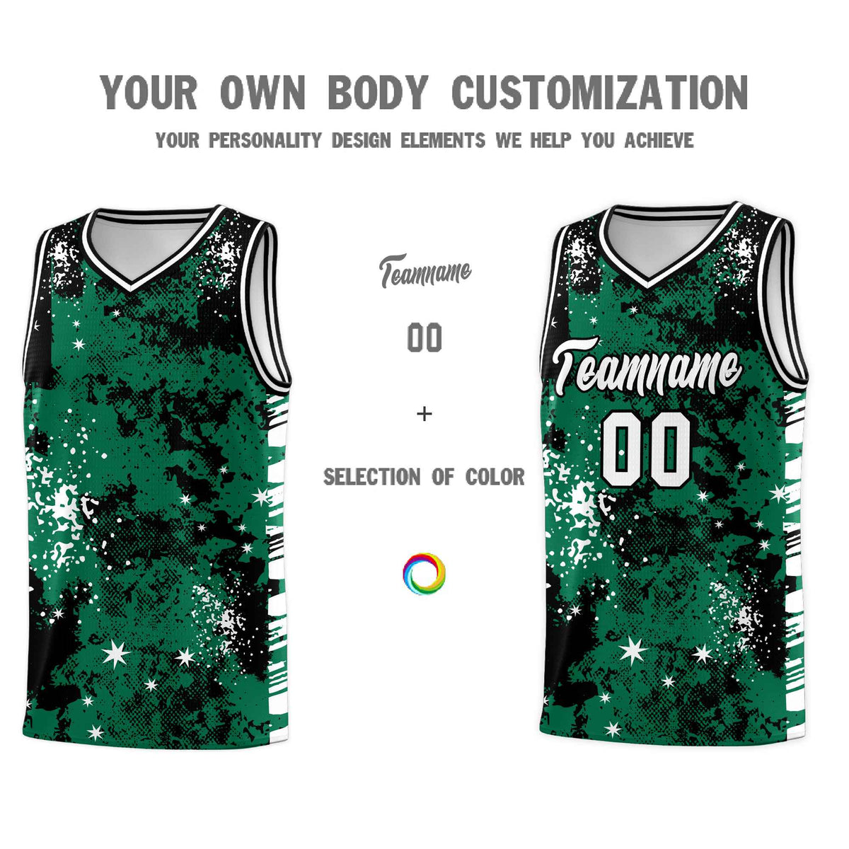 Custom Kelly Green Black Vice Burst Galactic Graffiti Wrinkle-Resistant Basketball Jersey