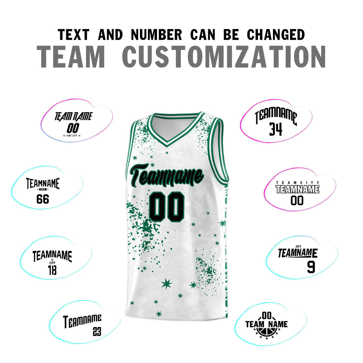 Custom White Kelly Green Vice Burst Galactic Graffiti Breathable Basketball Jersey