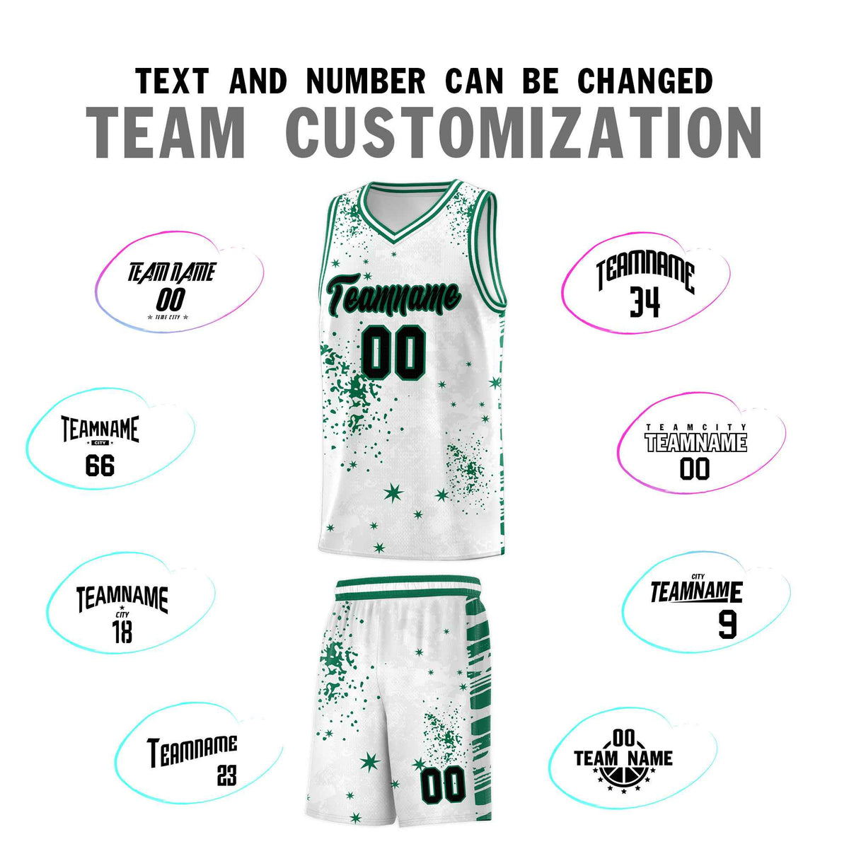 Custom White Kelly Green Vice Burst Galactic Graffiti Breathable Basketball Jersey