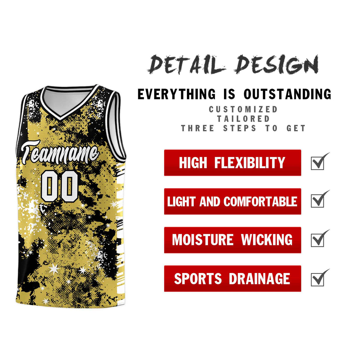 Custom Old Gold Black Vice Burst Galactic Graffiti Lightweight Basketball Jersey