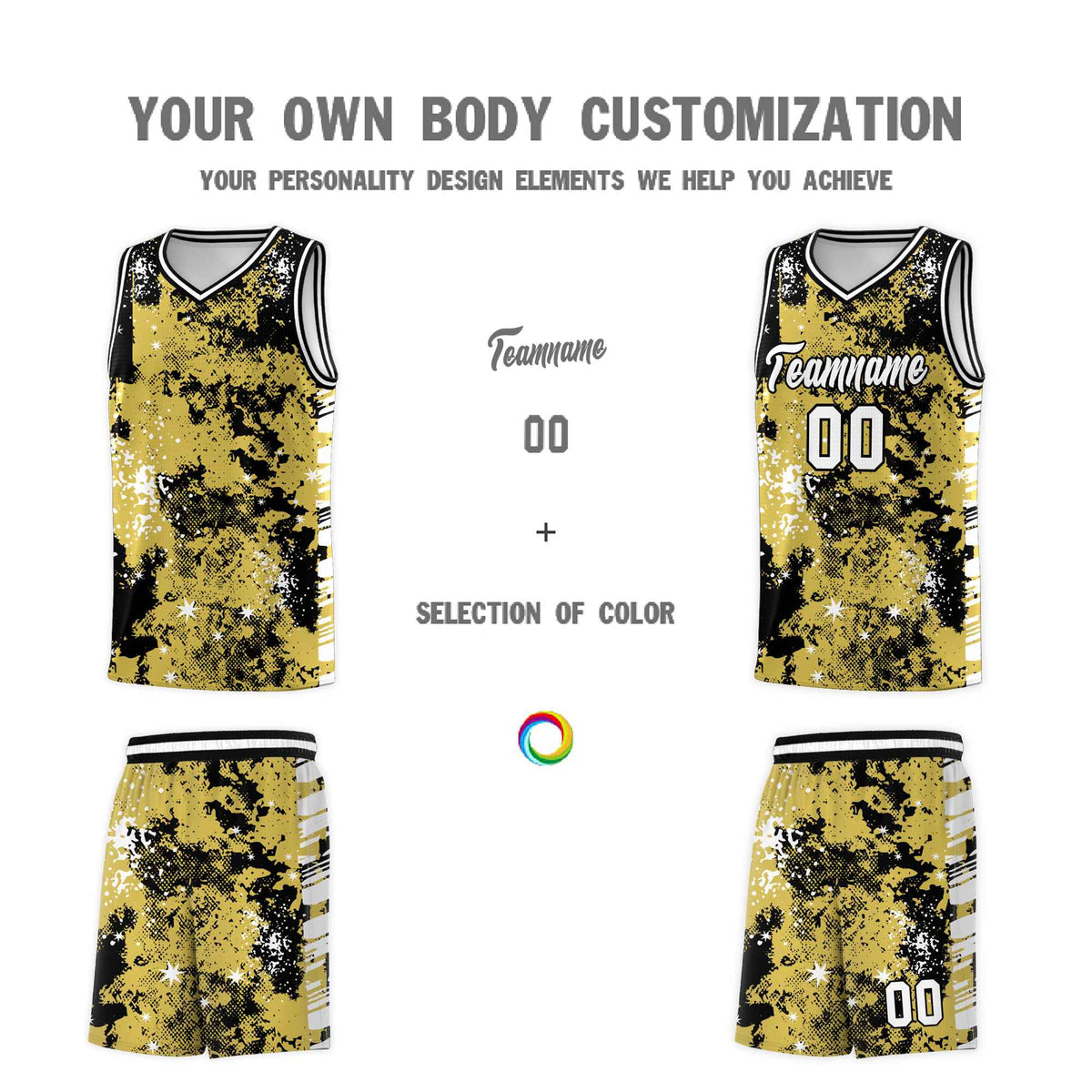 Custom Old Gold Black Vice Burst Galactic Graffiti Lightweight Basketball Jersey
