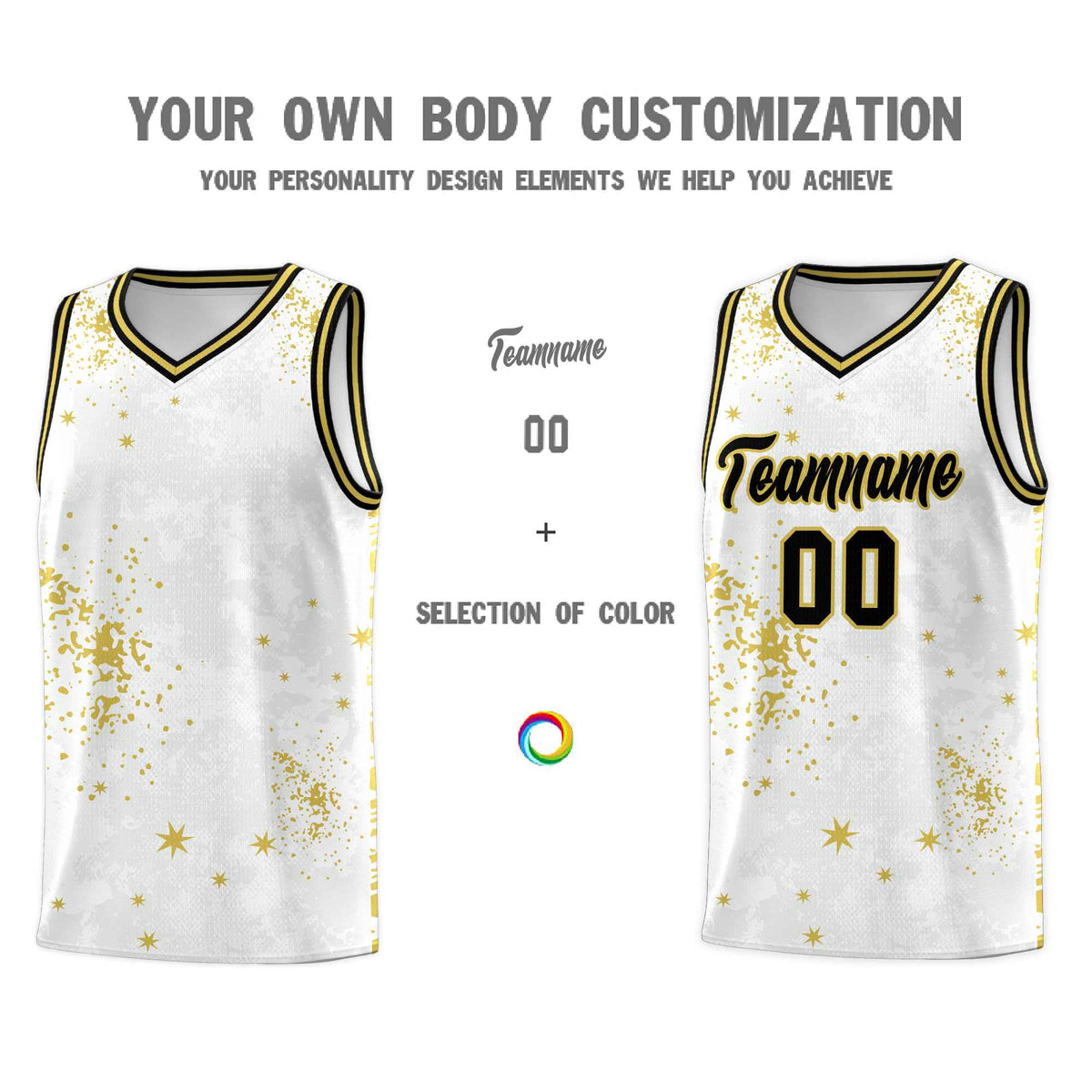Custom White Old Gold Vice Burst Galactic Graffiti Quick-Drying Basketball Jersey