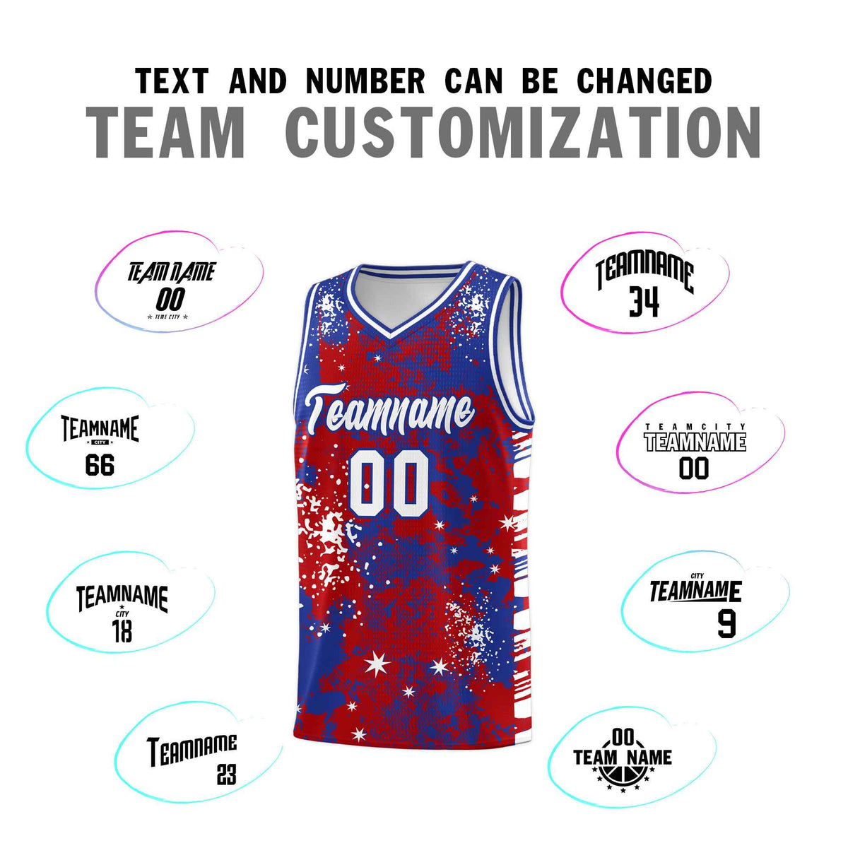 Custom Red Royal Blue Vice Burst Galactic Graffiti Wrinkle-Resistant Basketball Jersey