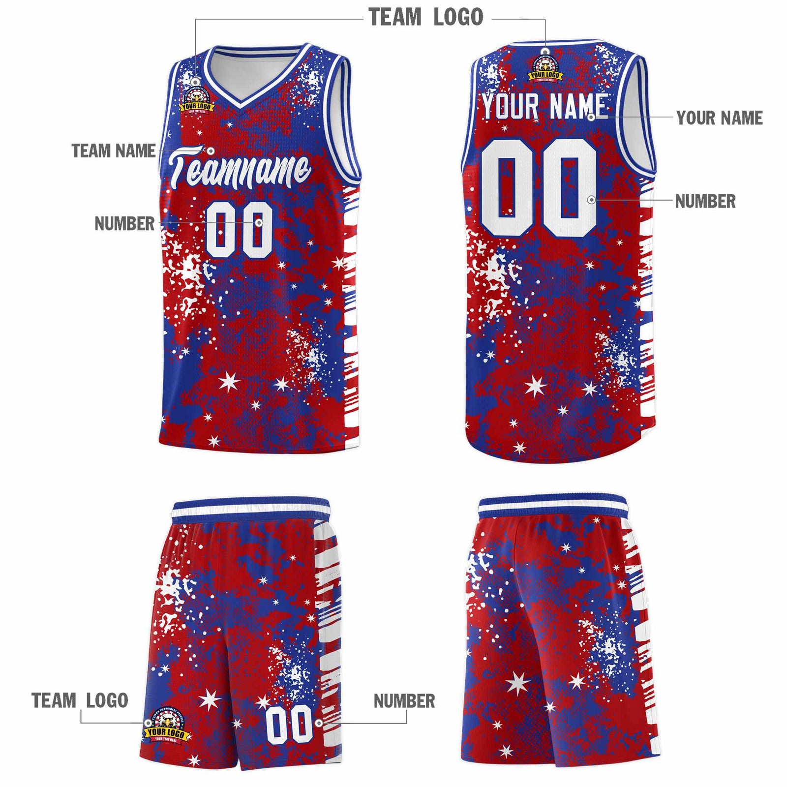 Custom Red Royal Blue Vice Burst Galactic Graffiti Wrinkle-Resistant Basketball Jersey