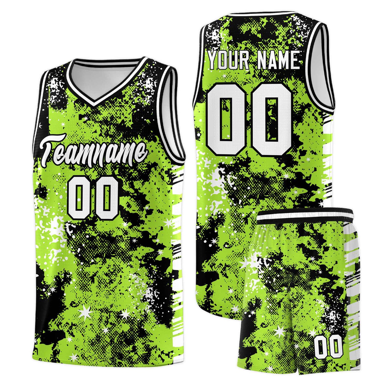 Custom Neon Green Black Vice Burst Galactic Graffiti Lightweight Basketball Jersey
