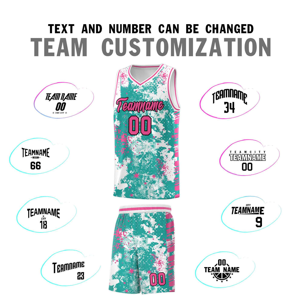 Custom Aqua Pink Vice Burst Galactic Graffiti Quick-Drying Basketball Jersey