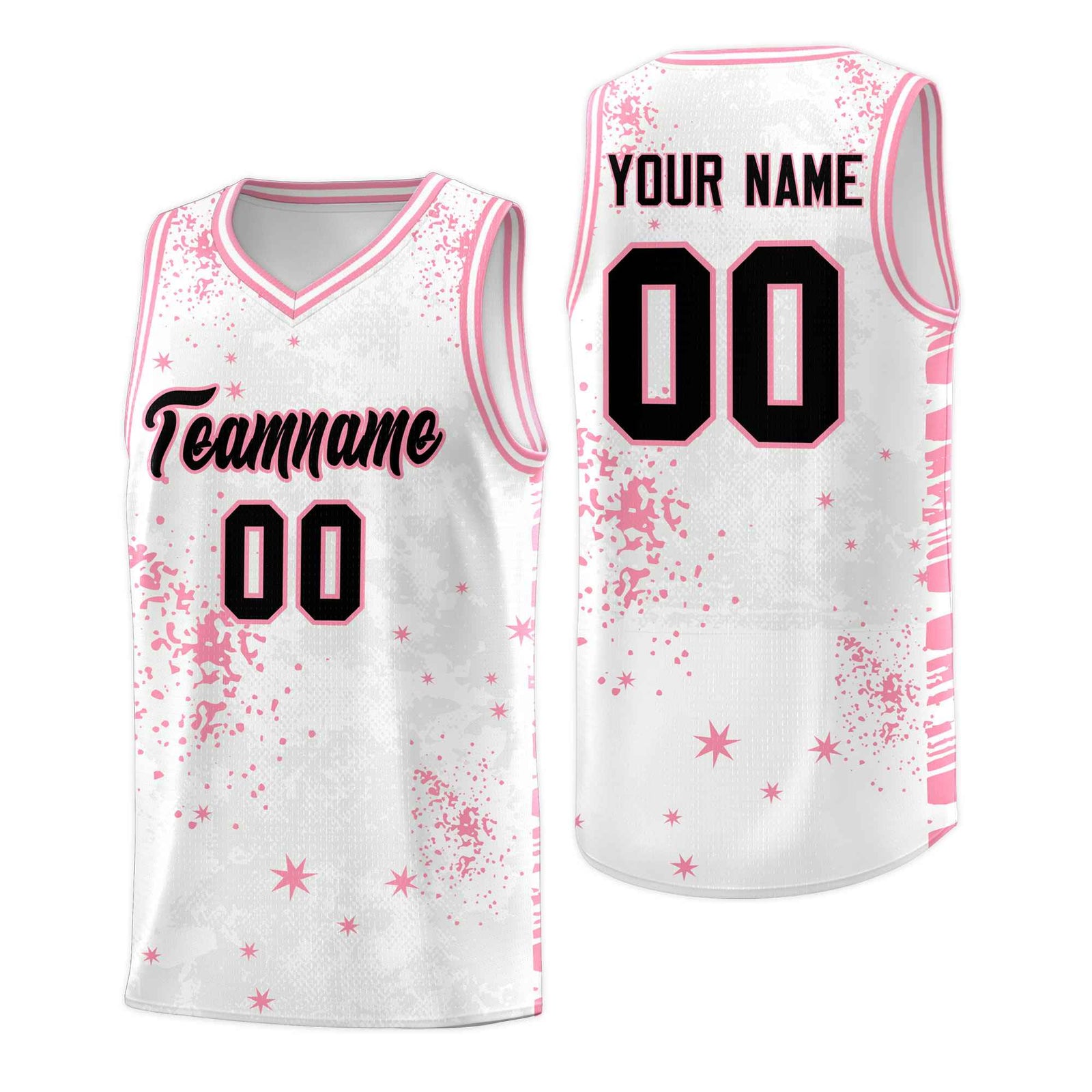Custom White Light Pink Vice Burst Galactic Graffiti Drapable Basketball Jersey
