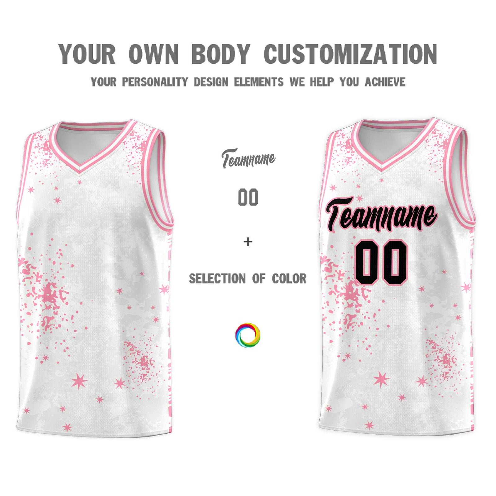 Custom White Light Pink Vice Burst Galactic Graffiti Drapable Basketball Jersey