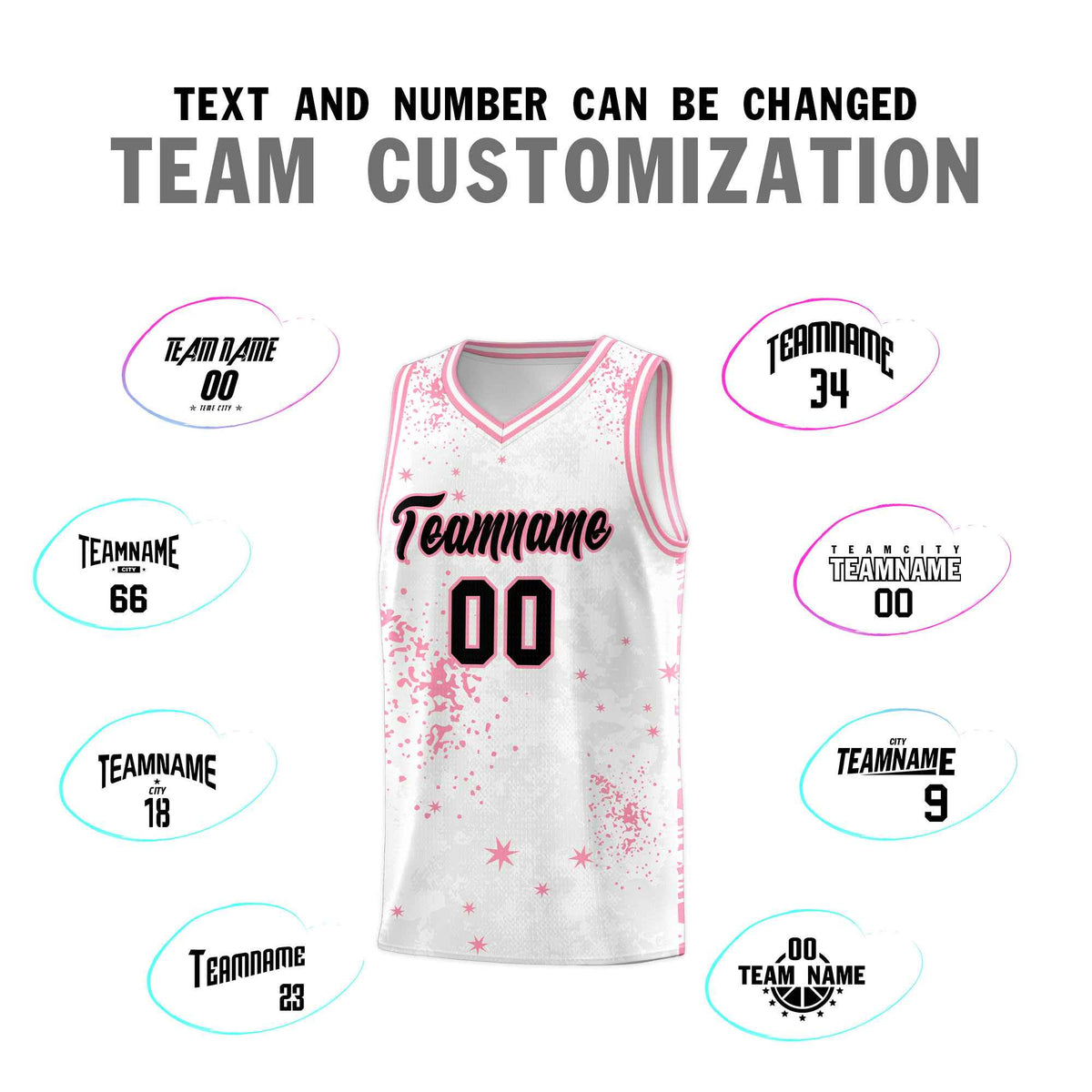 Custom White Light Pink Vice Burst Galactic Graffiti Drapable Basketball Jersey