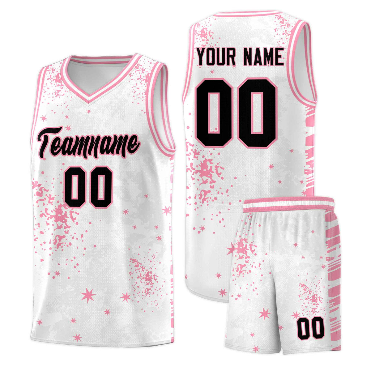 Custom White Light Pink Vice Burst Galactic Graffiti Drapable Basketball Jersey
