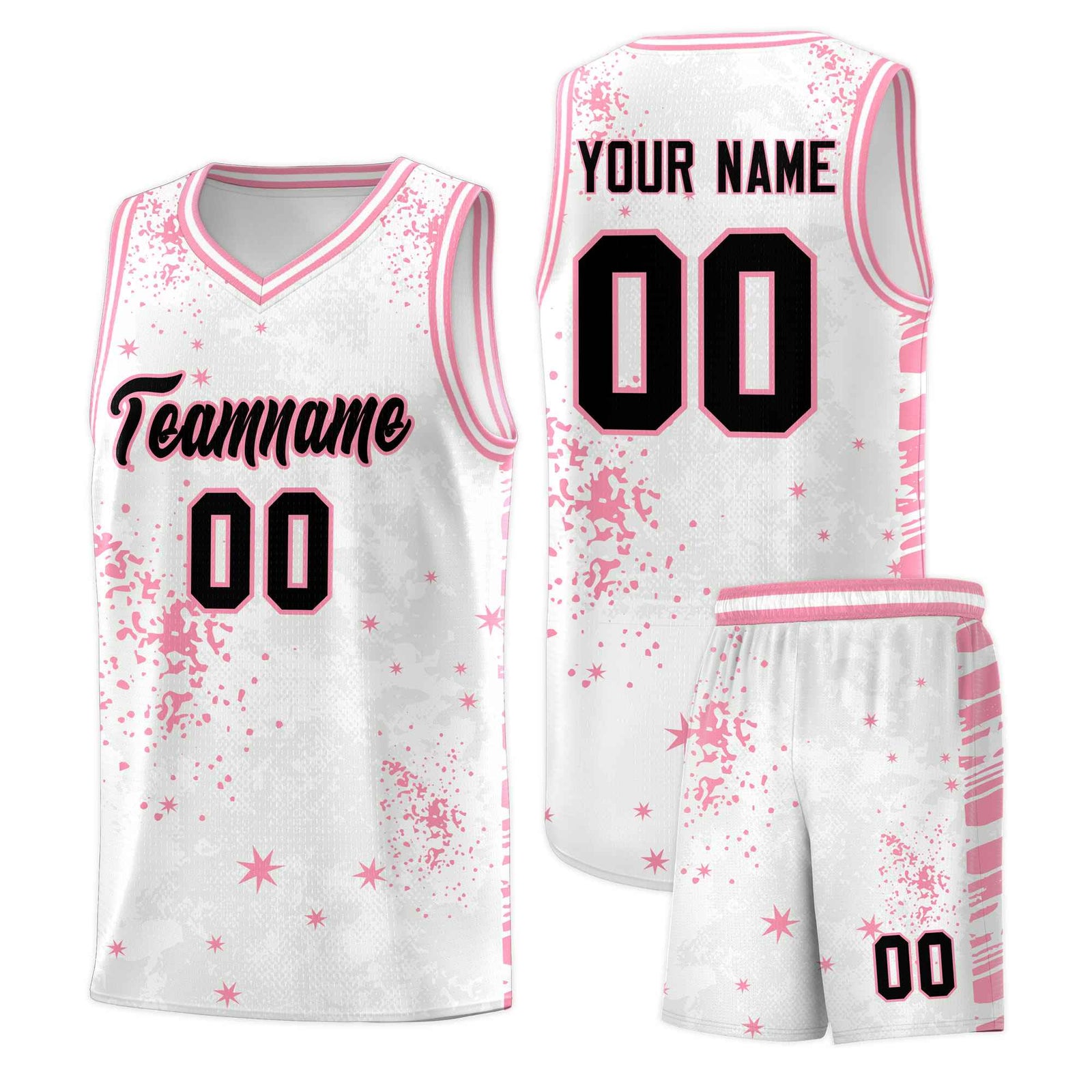 Custom White Light Pink Vice Burst Galactic Graffiti Drapable Basketball Jersey