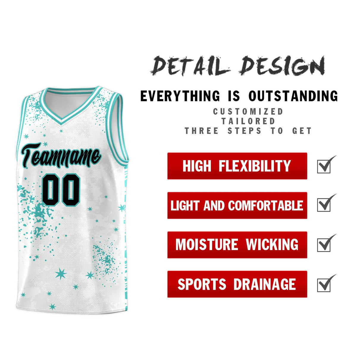 Custom White Light Teal Vice Burst Galactic Graffiti Sublimation Printing Basketball Jersey