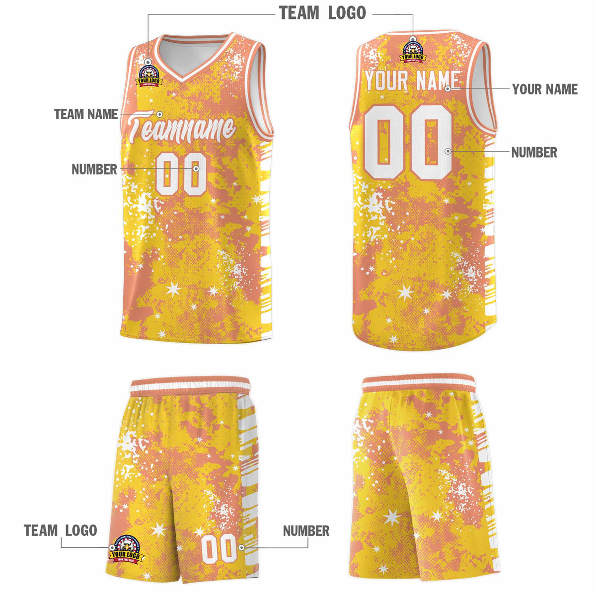 Custom Gold Light Orange Vice Burst Galactic Graffiti Stretch Fabric Basketball Jersey
