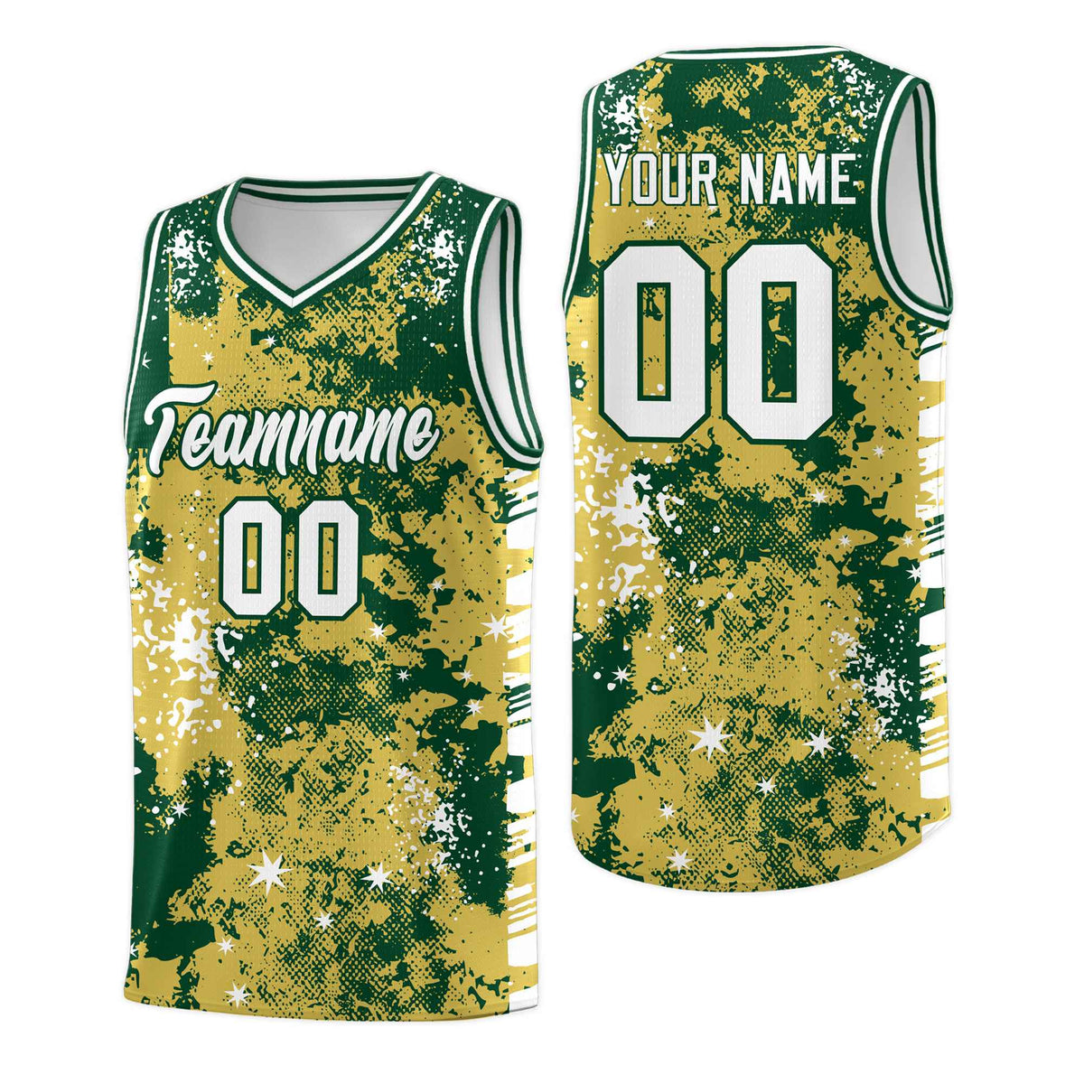 Custom Old Gold Kelly Green Vice Burst Galactic Graffiti Moisture-Wicking Basketball Jersey