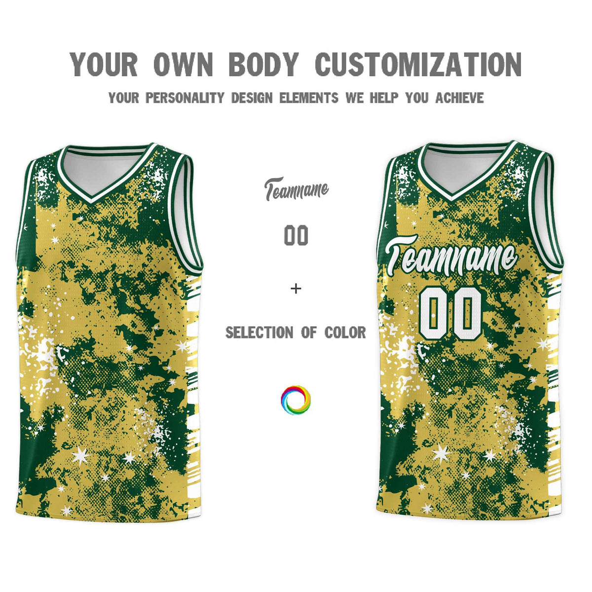 Custom Old Gold Kelly Green Vice Burst Galactic Graffiti Moisture-Wicking Basketball Jersey