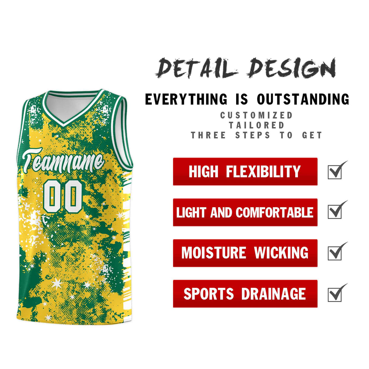 Custom Gold Kelly Green Vice Burst Galactic Graffiti Wrinkle-Resistant Basketball Jersey
