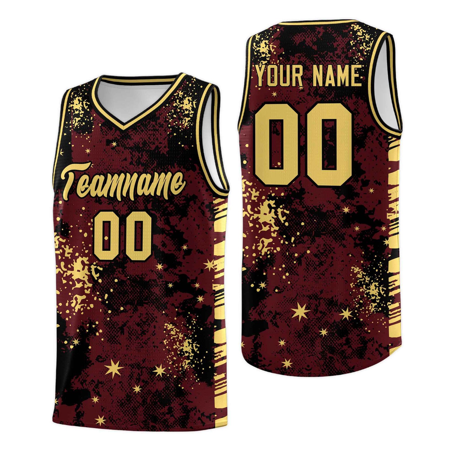 Custom Burgundy Black Vice Burst Galactic Graffiti Quick-Drying Basketball Jersey