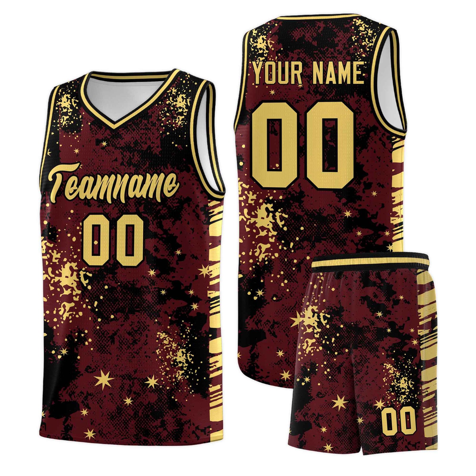Custom Burgundy Black Vice Burst Galactic Graffiti Quick-Drying Basketball Jersey