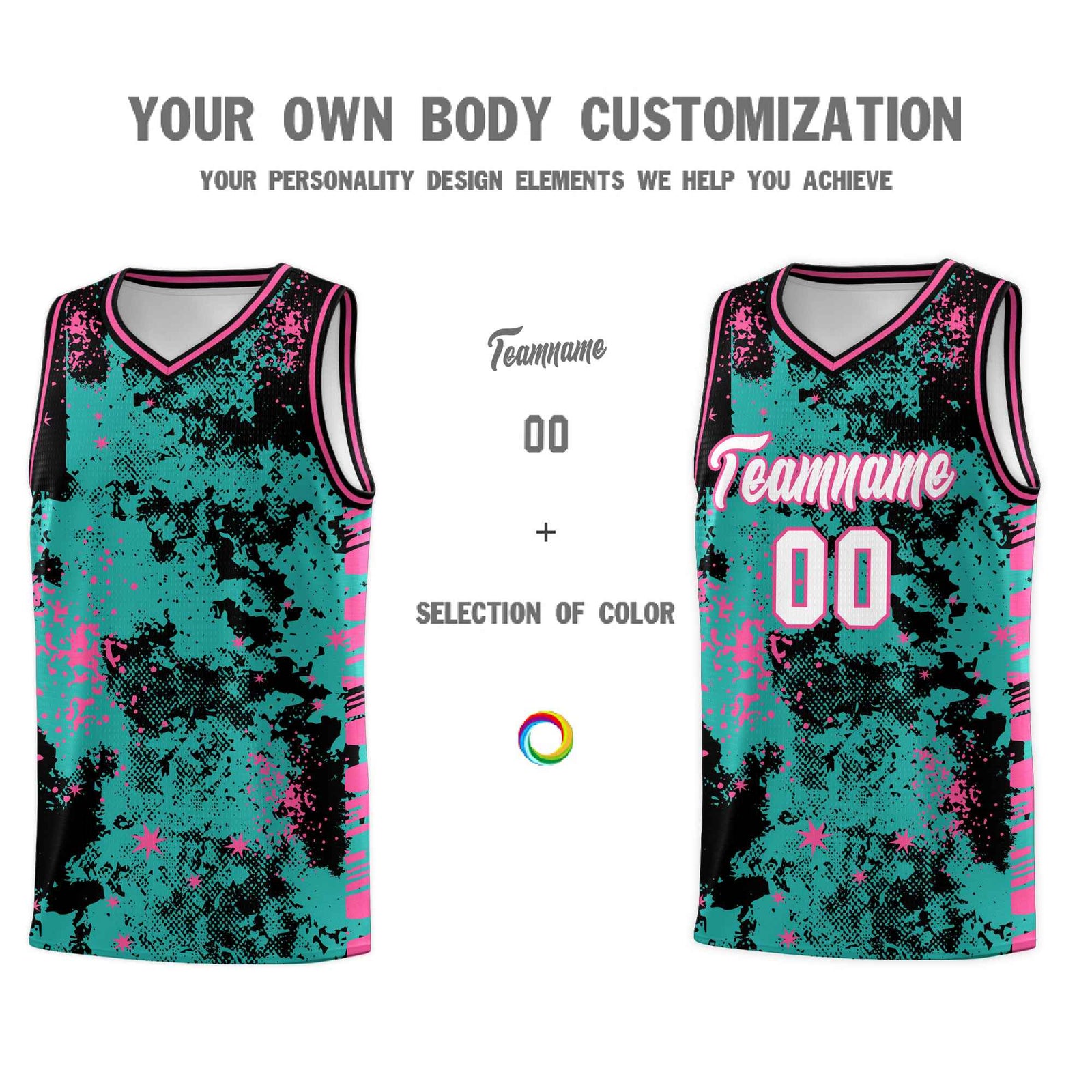 Custom Aqua Black Vice Burst Galactic Graffiti Drapable Basketball Jersey
