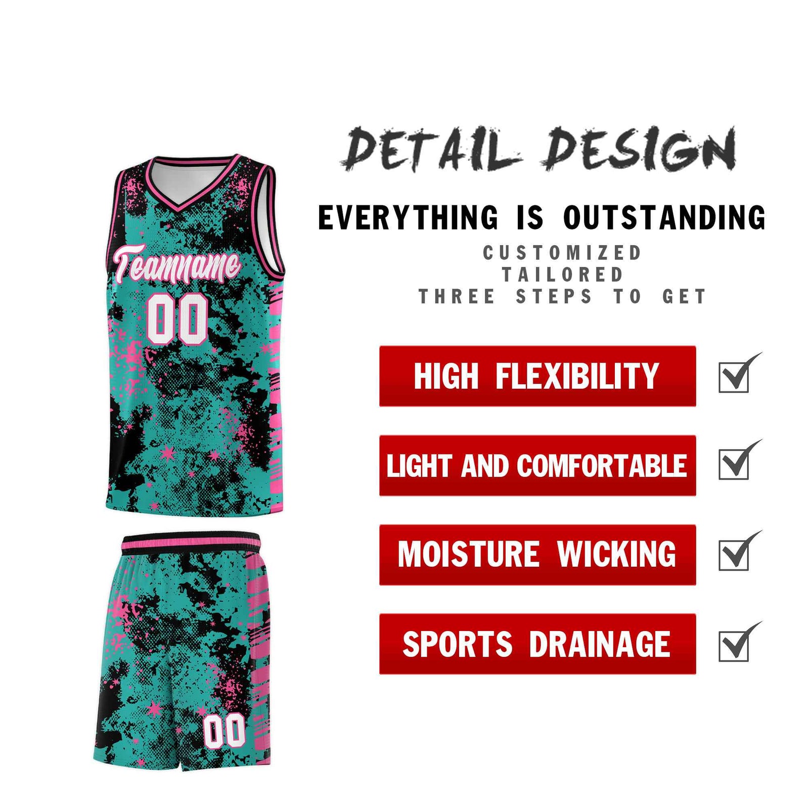 Custom Aqua Black Vice Burst Galactic Graffiti Drapable Basketball Jersey