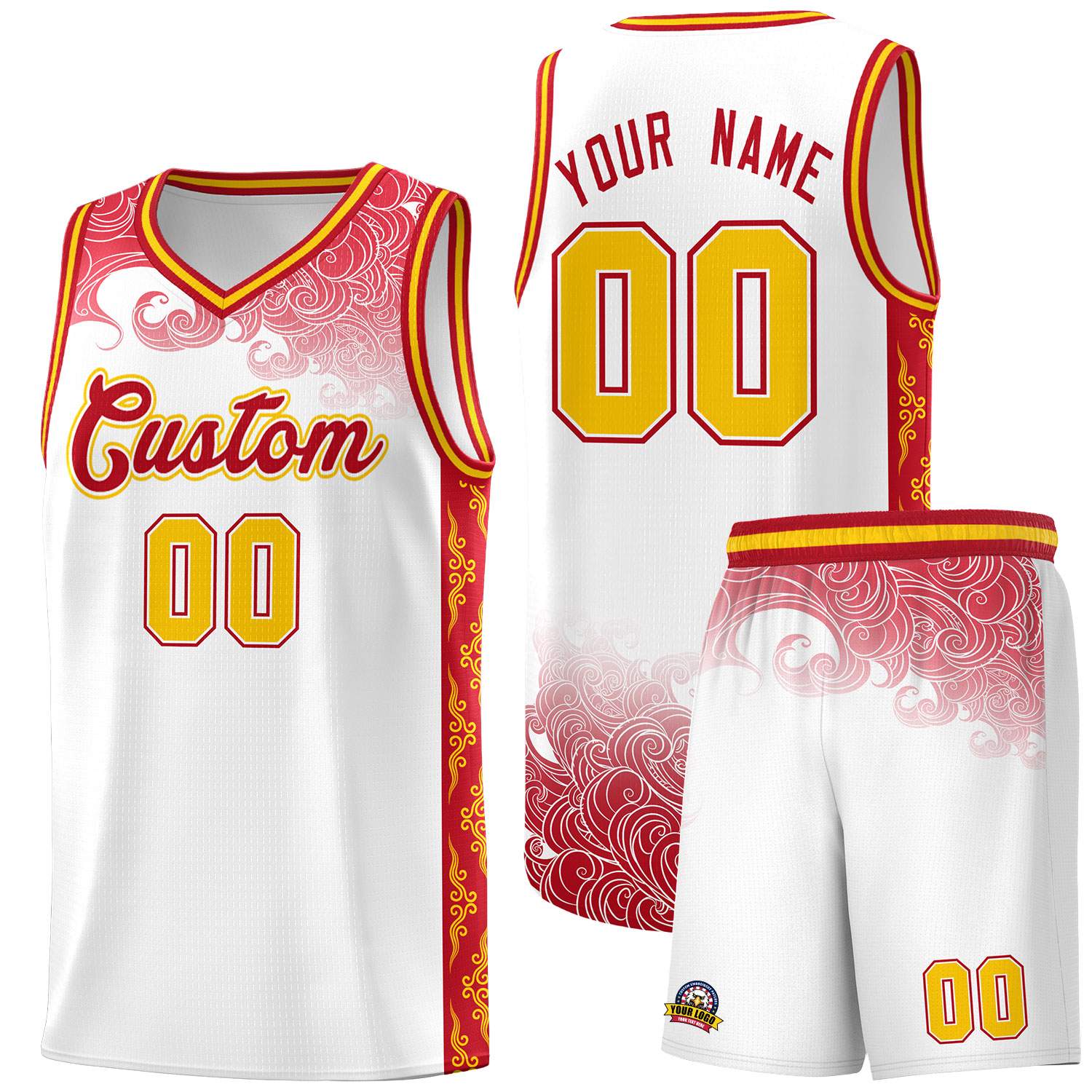 Custom White Personalized Cloud Pattern Sports Sets Uniform Basketball Jersey