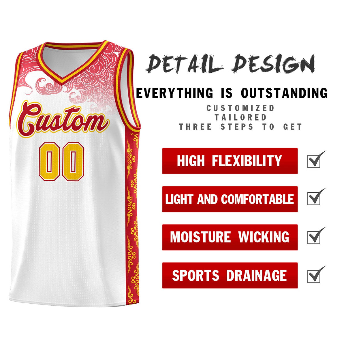 Custom White Personalized Cloud Pattern Sports Sets Uniform Basketball Jersey