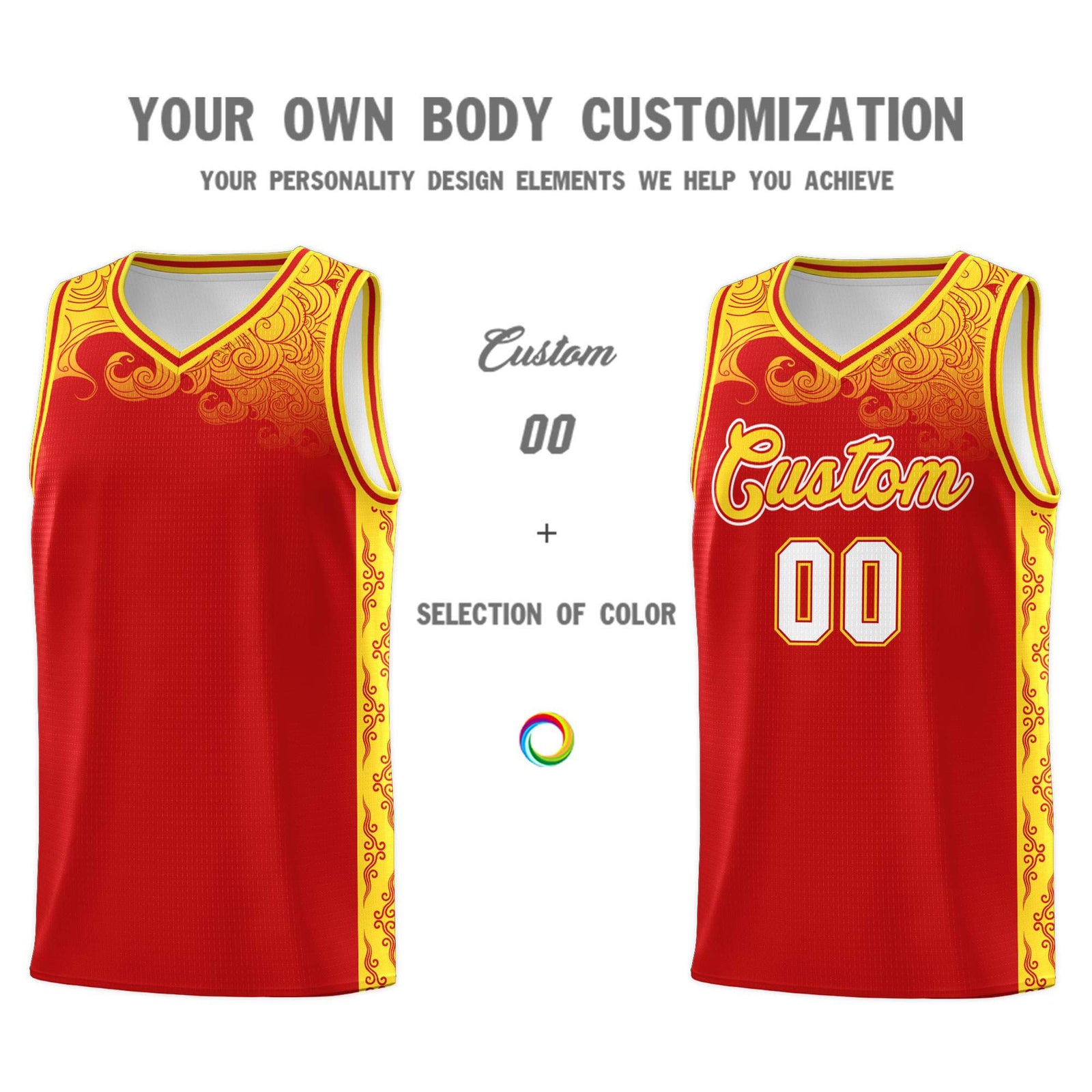 Custom Red Personalized Cloud Pattern Sports Sets Uniform Basketball Jersey