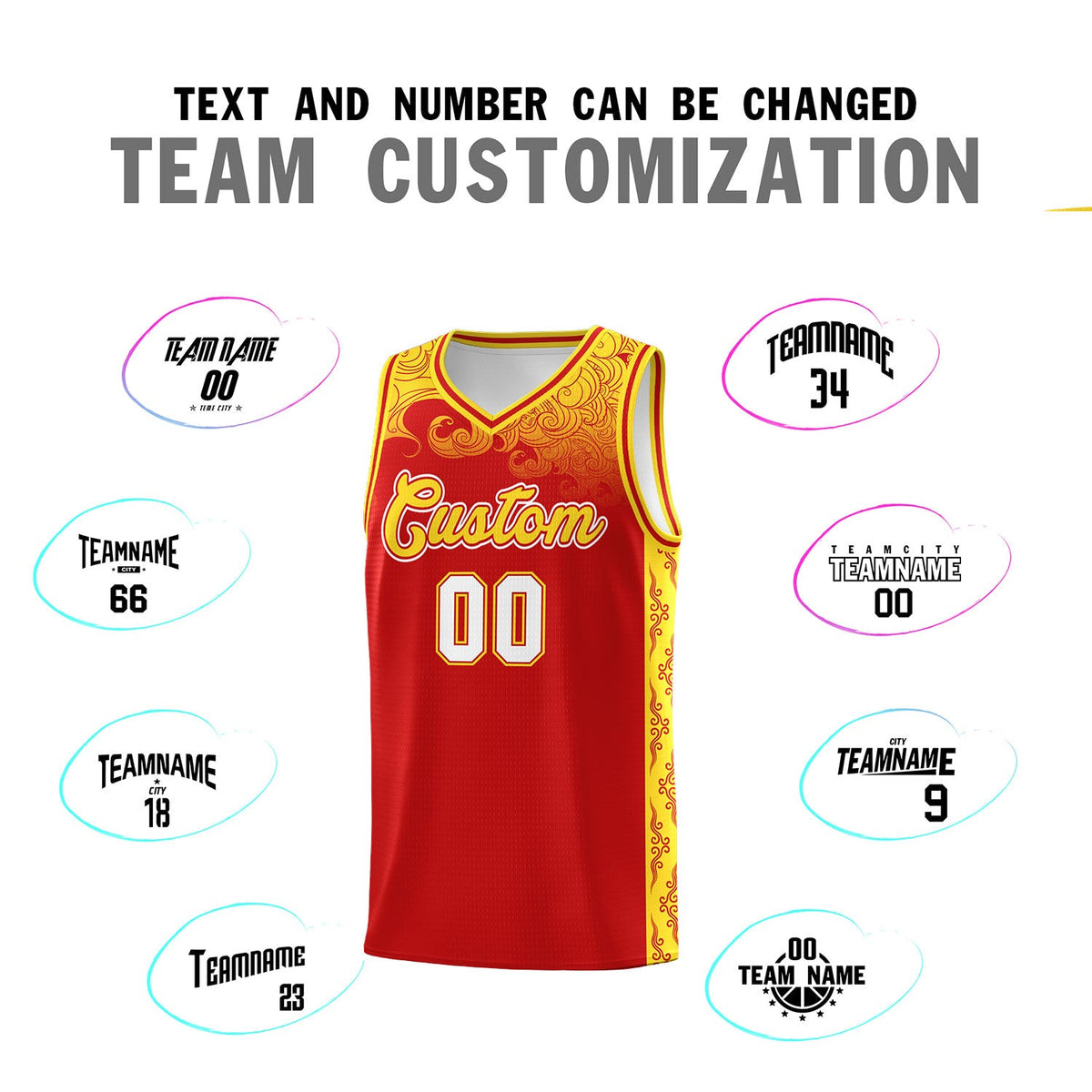 Custom Red Personalized Cloud Pattern Sports Sets Uniform Basketball Jersey