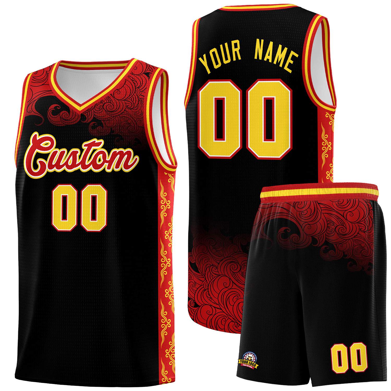 Custom Black Personalized Cloud Pattern Sports Sets Uniform Basketball Jersey