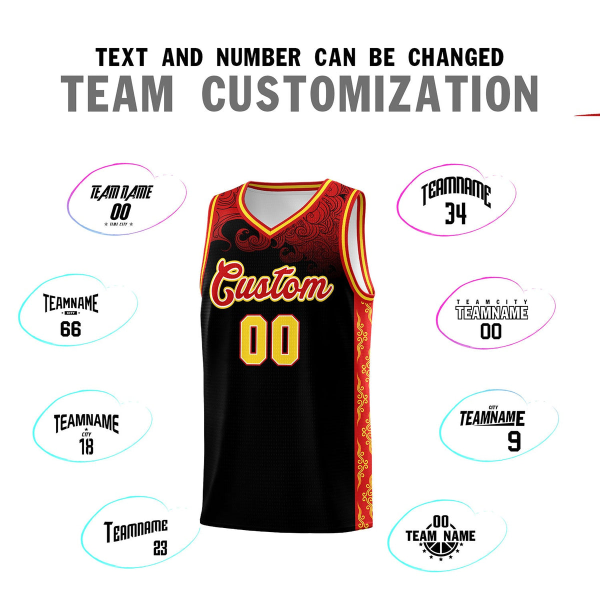 Custom Black Personalized Cloud Pattern Sports Sets Uniform Basketball Jersey