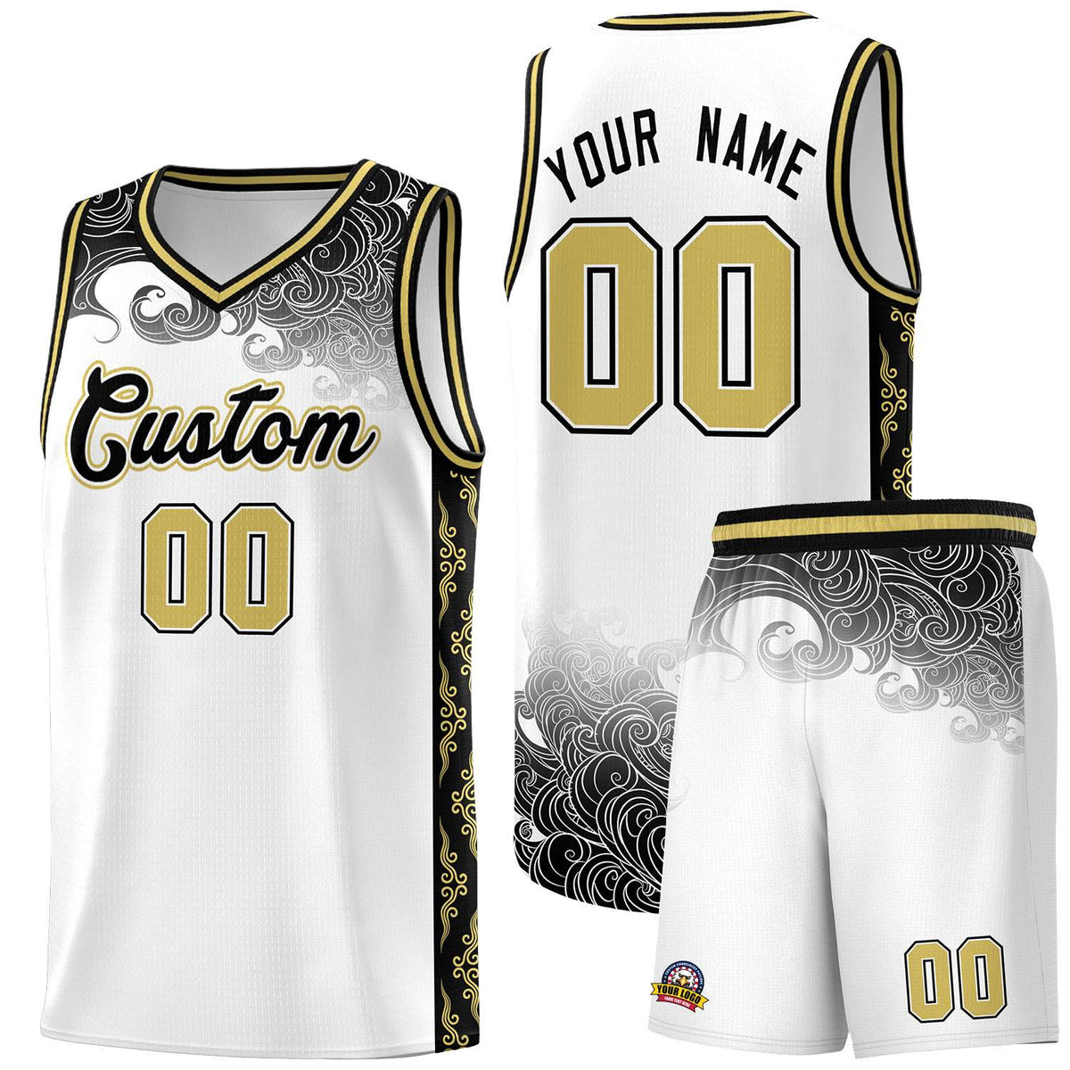 Custom White Personalized Cloud Pattern Sports Sets Uniform Basketball Jersey
